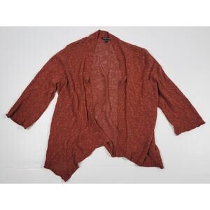 Eileen Fisher Linen Blend Open Front Cardigan‎ Rust Orange Womens Large